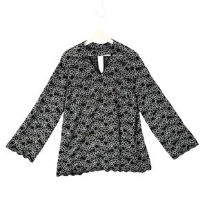 Roz & Ali Blouse Top Keyhole Neck Long Sleeve Black Open Knit Lace‎ Womens 2X